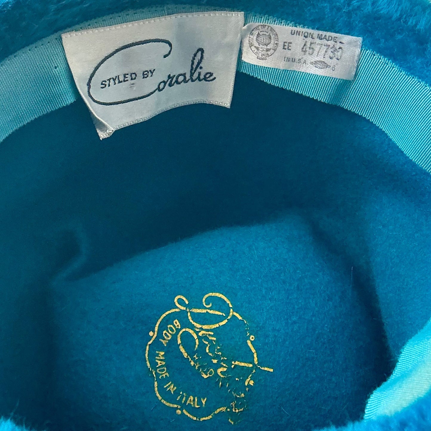 Vintage 1960s Duchess Italian Blue Faux Fur Bucket Hat + Ribbon Bow Applique Detail