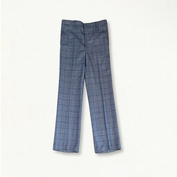 Vintage 1960s 1970s Blue Checked Plaid Trousers