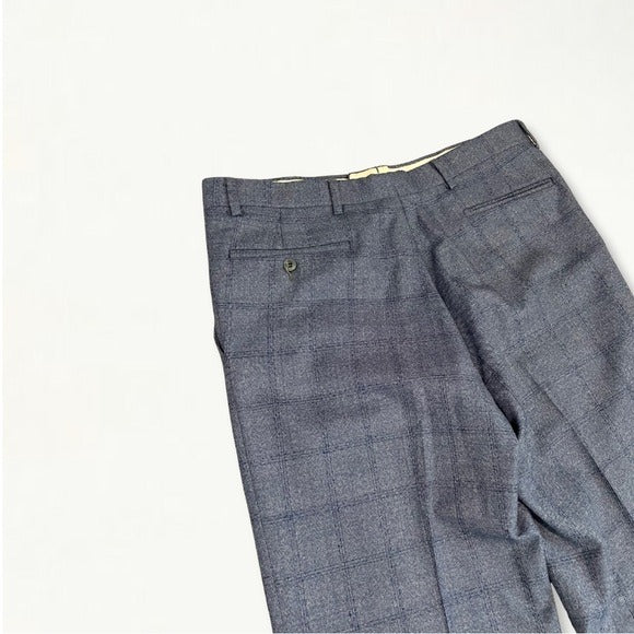 Vintage 1960s 1970s Blue Checked Plaid Trousers
