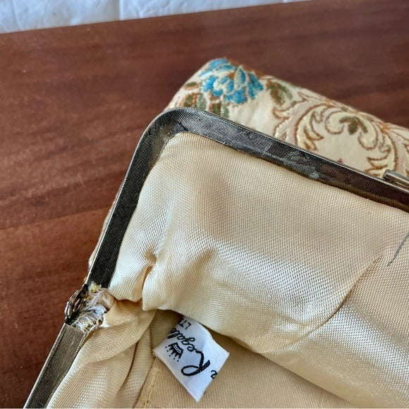 Vintage 50s 60s La Regale Floral Tapestry Brocade Fabric Bag