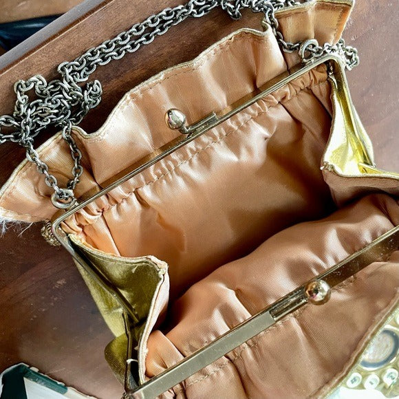 Vintage 1940s 50s Metallic Gold Fabric Slouch Bag