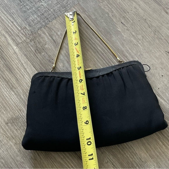 Vintage 1950s Black Fabric Bag + Change Purse Set