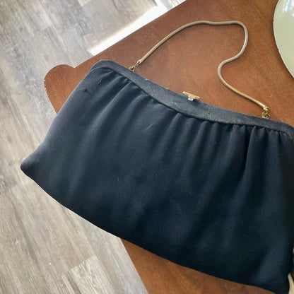Vintage 1950s Black Fabric Bag + Change Purse Set