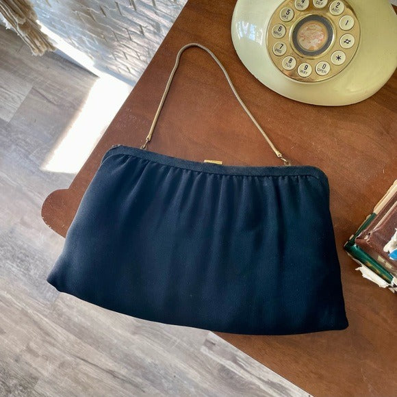 Vintage 1950s Black Fabric Bag + Change Purse Set
