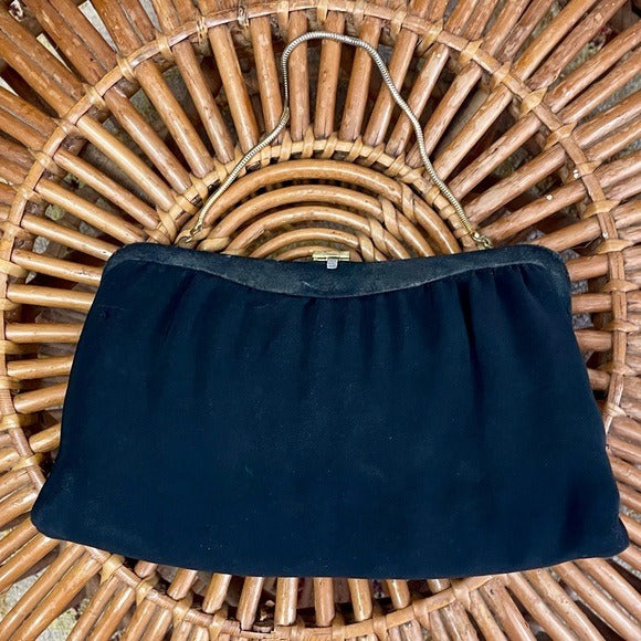 Vintage 1950s Black Fabric Bag + Change Purse Set
