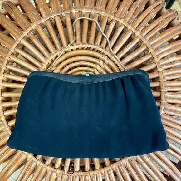 Vintage 1950s Black Fabric Bag + Change Purse Set