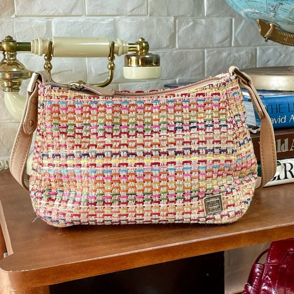 Vintage 90s Y2K Liz Claiborne Rainbow Woven Mini Bag
