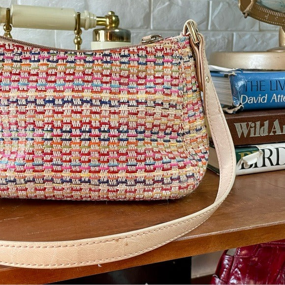 Vintage 90s Y2K Liz Claiborne Rainbow Woven Mini Bag