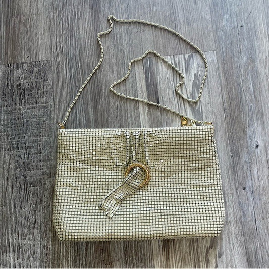 Vintage Chain-Mail Mesh Handbag + Gold Brooch Detail