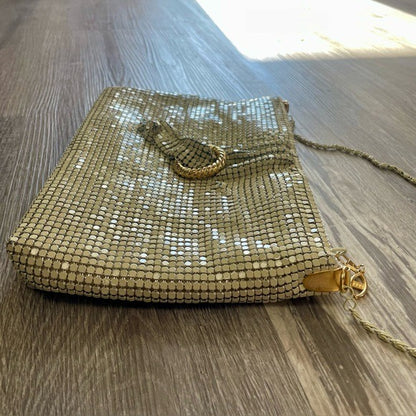 Vintage Chain-Mail Mesh Handbag + Gold Brooch Detail