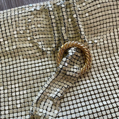 Vintage Chain-Mail Mesh Handbag + Gold Brooch Detail