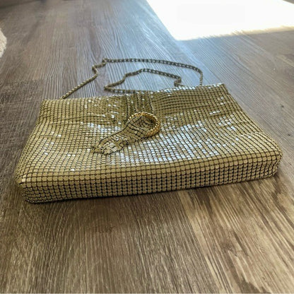 Vintage Chain-Mail Mesh Handbag + Gold Brooch Detail
