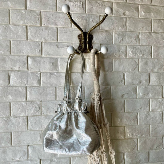 Vintage Metallic Fabric Pouch Bag