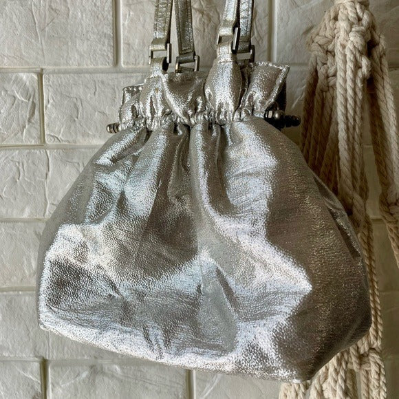 Vintage Metallic Fabric Pouch Bag