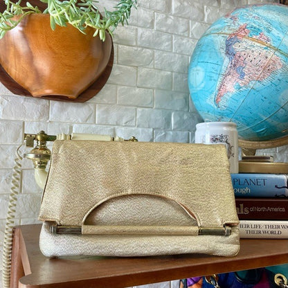 Vintage 1950s Metallic Gold Foil Fold Over Clutch