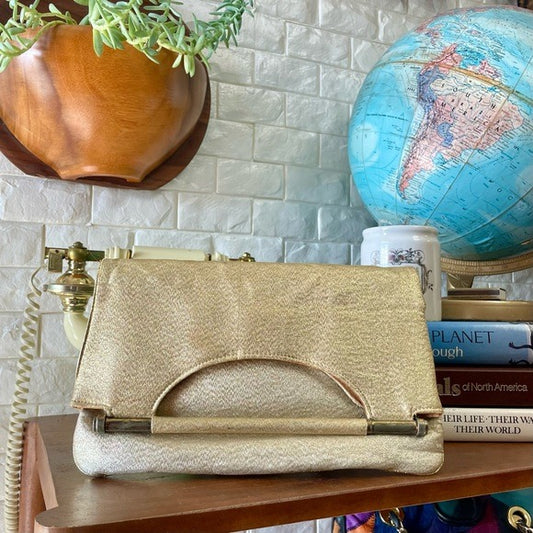 Vintage 1950s Metallic Gold Foil Fold Over Clutch