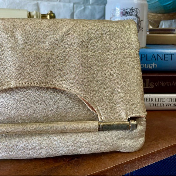 Vintage 1950s Metallic Gold Foil Fold Over Clutch