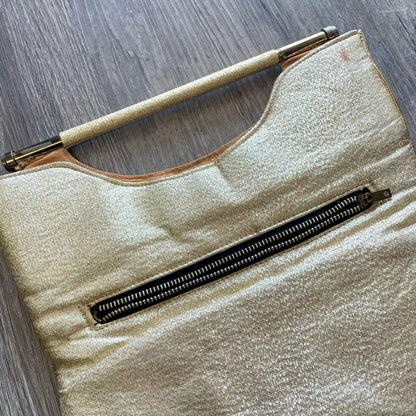 Vintage 1950s Metallic Gold Foil Fold Over Clutch
