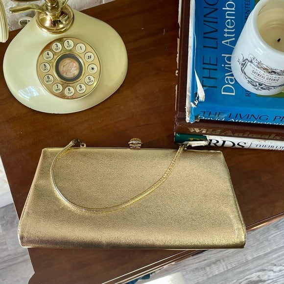 Vintage Gold Foil Metallic Snap Lock Mini Bag Purse