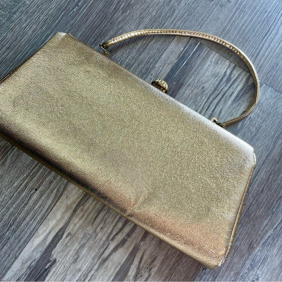 Vintage Gold Foil Metallic Snap Lock Mini Bag Purse
