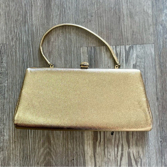 Vintage Gold Foil Metallic Snap Lock Mini Bag Purse