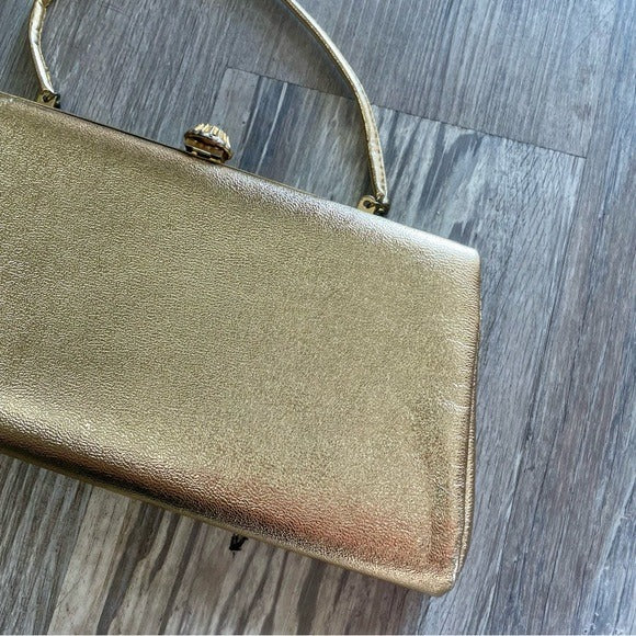 Vintage Gold Foil Metallic Snap Lock Mini Bag Purse
