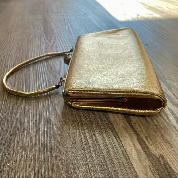Vintage Gold Foil Metallic Snap Lock Mini Bag Purse