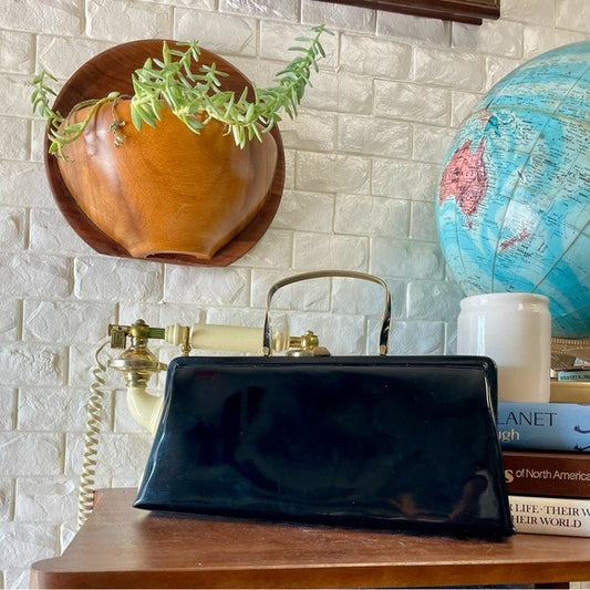 Vintage 1960s Bobbie Jerome Patent Leather Metal Top Handle Bag