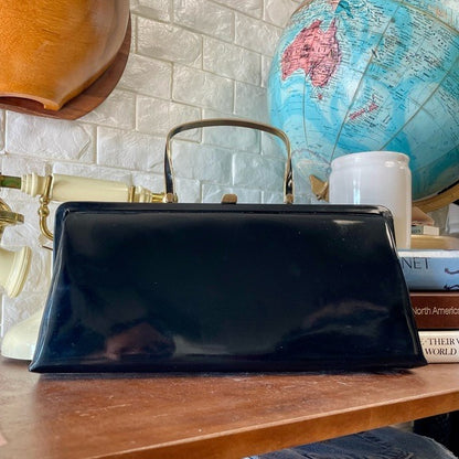 Vintage 1960s Bobbie Jerome Patent Leather Metal Top Handle Bag