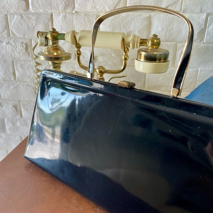 Vintage 1960s Bobbie Jerome Patent Leather Metal Top Handle Bag