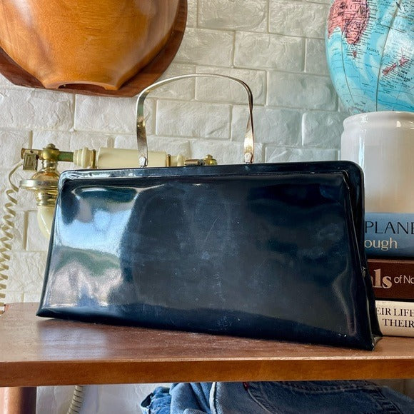 Vintage 1960s Bobbie Jerome Patent Leather Metal Top Handle Bag