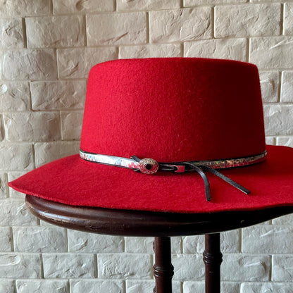 VIntage Red 100% Wool Felt Western Hat Silver Concho Hatband