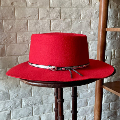 VIntage Red 100% Wool Felt Western Hat Silver Concho Hatband