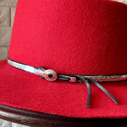 VIntage Red 100% Wool Felt Western Hat Silver Concho Hatband