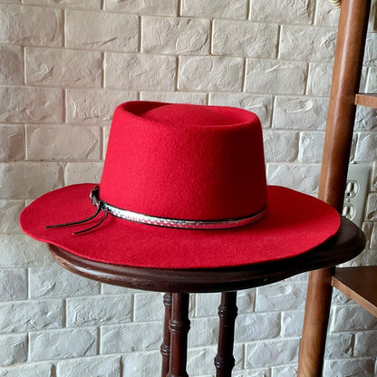 VIntage Red 100% Wool Felt Western Hat Silver Concho Hatband