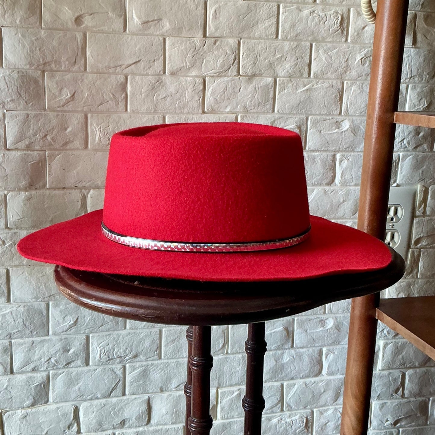 VIntage Red 100% Wool Felt Western Hat Silver Concho Hatband