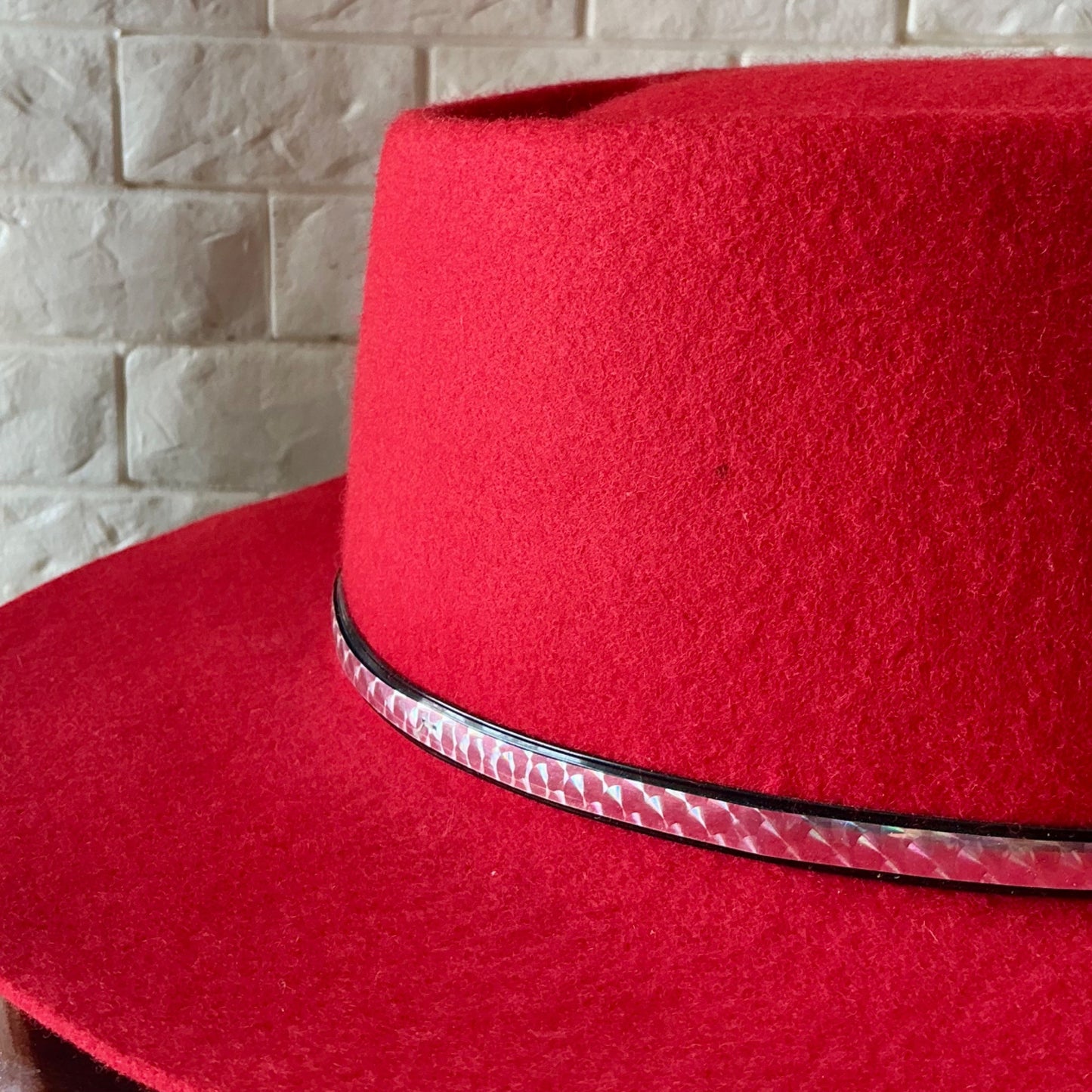 VIntage Red 100% Wool Felt Western Hat Silver Concho Hatband