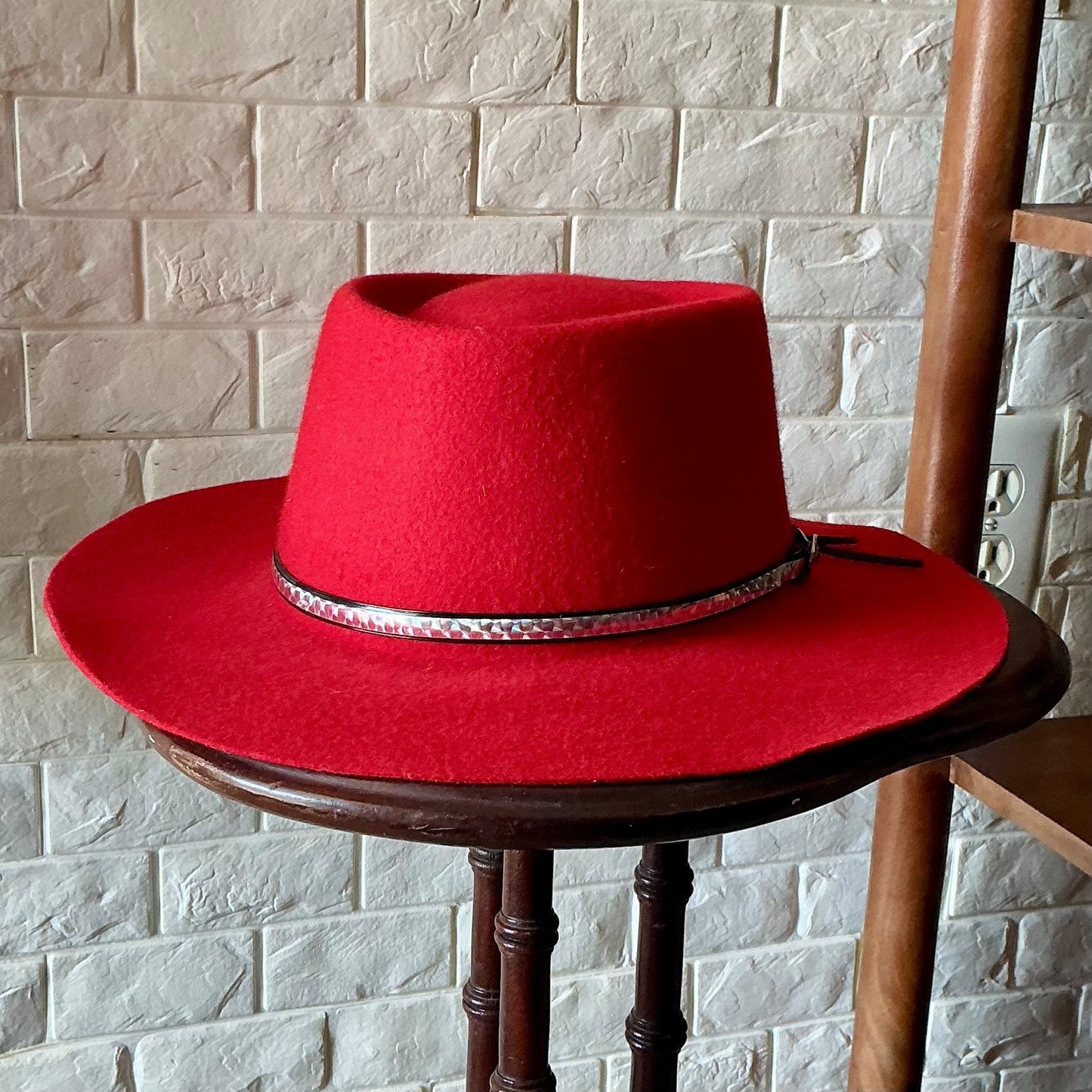 VIntage Red 100% Wool Felt Western Hat Silver Concho Hatband