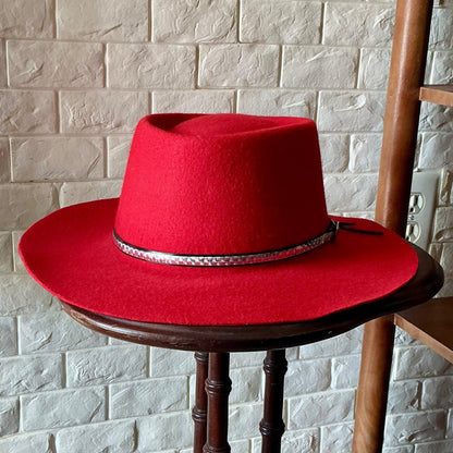 VIntage Red 100% Wool Felt Western Hat Silver Concho Hatband