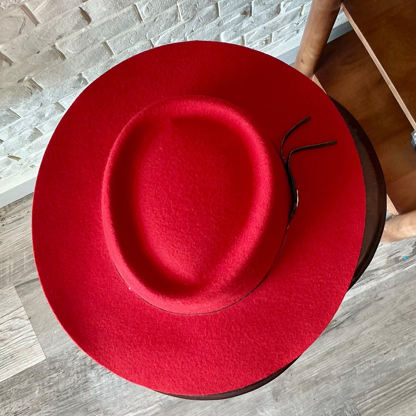 VIntage Red 100% Wool Felt Western Hat Silver Concho Hatband