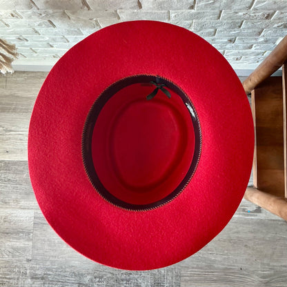 VIntage Red 100% Wool Felt Western Hat Silver Concho Hatband