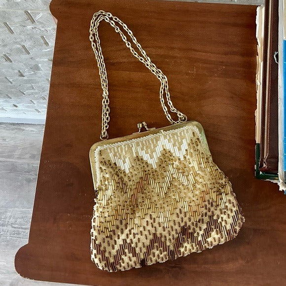 Vintage Hand Beaded Gold Ombré Formal Bag