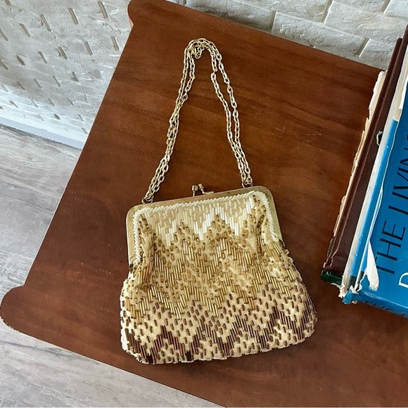 Vintage Hand Beaded Gold Ombré Formal Bag