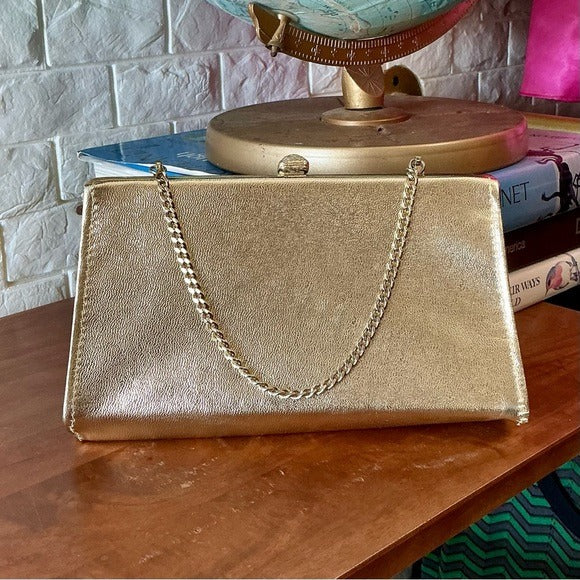 Vintage Metallic Structured Clutch Bag