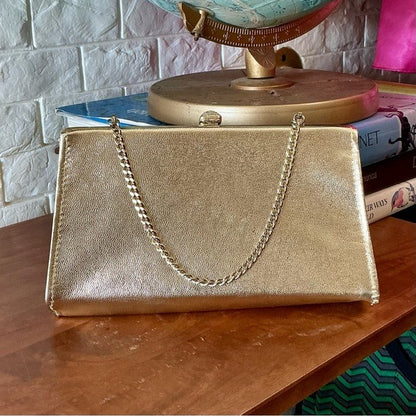 Vintage Metallic Structured Clutch Bag