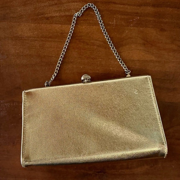 Vintage Metallic Structured Clutch Bag
