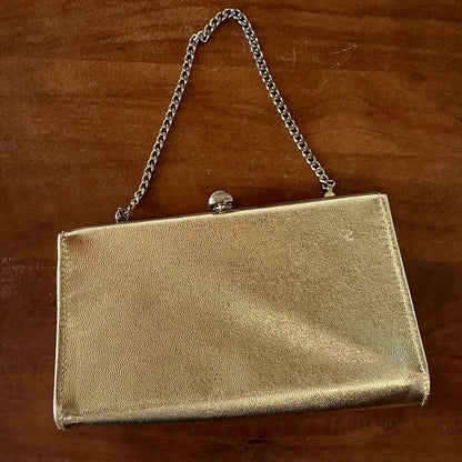 Vintage Metallic Structured Clutch Bag