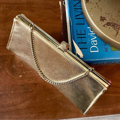 Vintage Metallic Structured Clutch Bag
