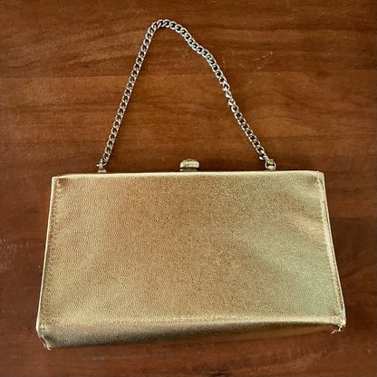 Vintage Metallic Structured Clutch Bag
