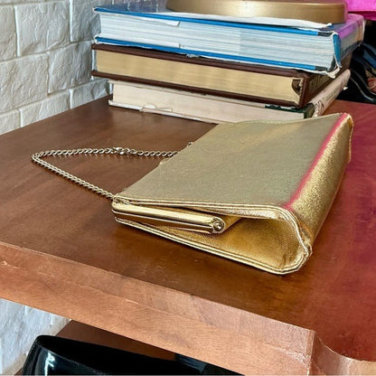 Vintage Metallic Structured Clutch Bag